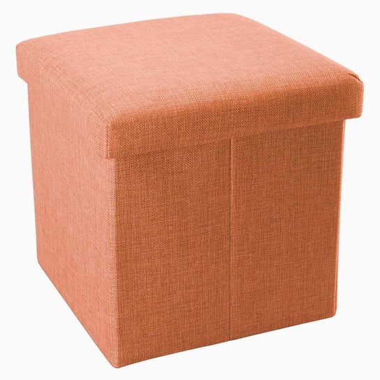 Składany stołek do siedzenia 38x38x38 cm mandarynka ORANGE - kostka do siedzenia ze schowkiem i pokrywą wykonana z tkaniny o wyglądzie lnu - kostka do siedzenia podnóżek schowek skrzynia ławka do sie Intirilife