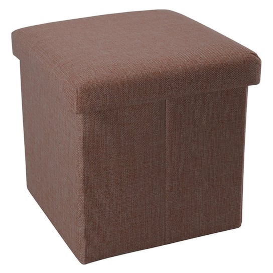 Składany stołek do siedzenia 38x38x38 cm w kolorze BERNSTEIN BRĄZOWY - kostka do siedzenia ze schowkiem i pokrywą wykonana z tkaniny o wyglądzie lnu - kostka do siedzenia podnóżek schowek skrzynia ła Intirilife
