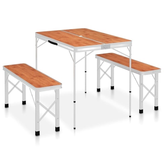 Składany stolik turystyczny z 2 ławkami, aluminium, brązowy vidaXL