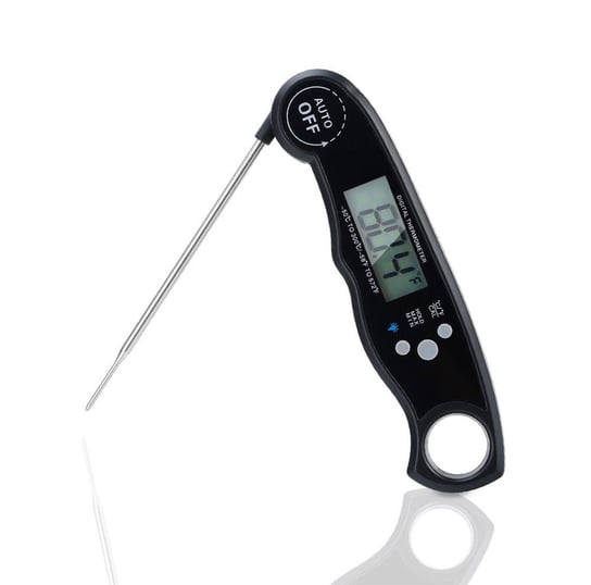 Składany termometr kuchenny w kolorze Czarny - Cyfrowy wodoodporny termometr magnetyczny z wyświetlaczem LCD i funkcją alarmu do gotowania, grillowania, pieczenia itp. z natychmiastowym odczytem. Intirilife