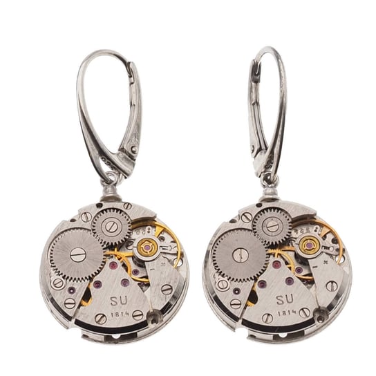 Skorulski Jewellery, Kolczyki z okrągłym mechanizmem zegarka w srebrze Skorulski Jewellery
