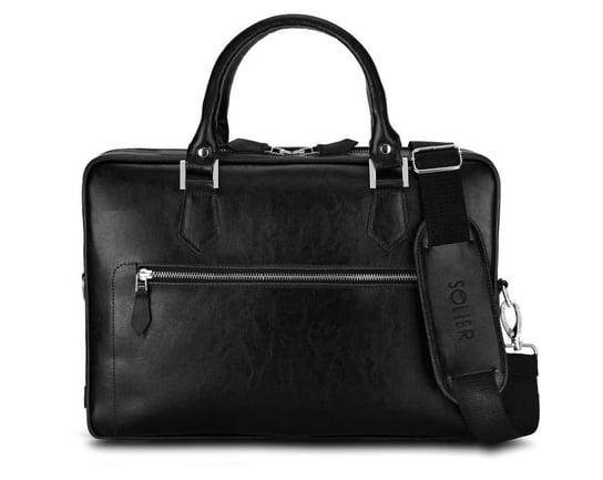 Skórzana męska torba Solier na laptopa z uchwytem na walizkę SL23 czarna Solier