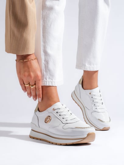 Skórzane biały buty sportowe na platformie Shelovet-39 Inna marka