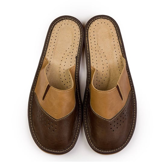 Skórzane brązowe pantofle męskie, kapcie domowe r. 40 NOWO