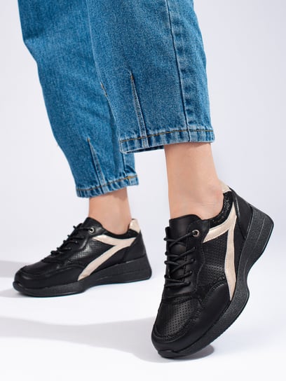 Skórzane czarne sneakersy na platformie Shelovet-37 Inna marka