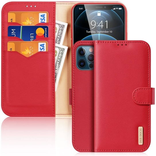 Skórzane etui Dux Ducis Hivo  z klapką pokrowiec ze skóry naturalnej portfel na karty i dokumenty iPhone 12 Pro Max czerwony Dux Ducis