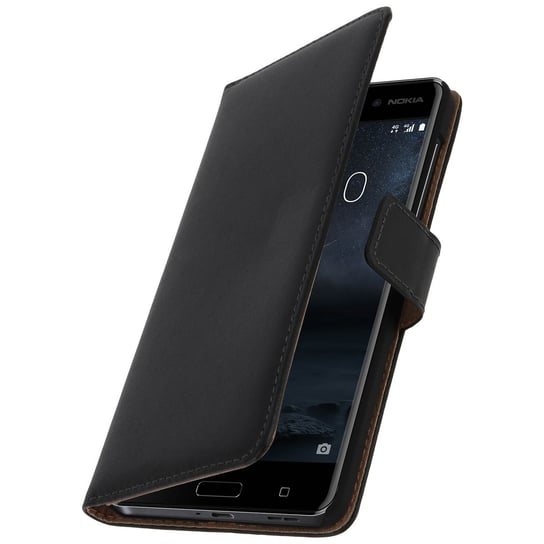 Skórzane etui typu folio do telefonu Nokia 6, podstawka wideo z prawdziwej skóry w kolorze czarnym Avizar