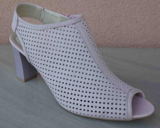 Skórzane sandałki FASHION obcas 8 cm ażur róż  40 Polskie buty