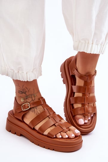 Skórzane Sandały Z Paseczkami Brązowe Colet-37 Inna marka