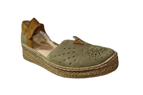 Skórzane sandały zielony nubuk obcas 3,5 cm 37 Polskie buty