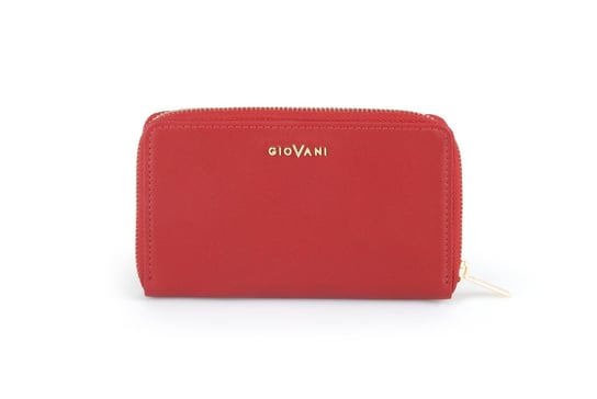Skórzany czerwony portfel damski Aurora-Giovani na zamek, średniej wielkości, skóra cielęca Giovani