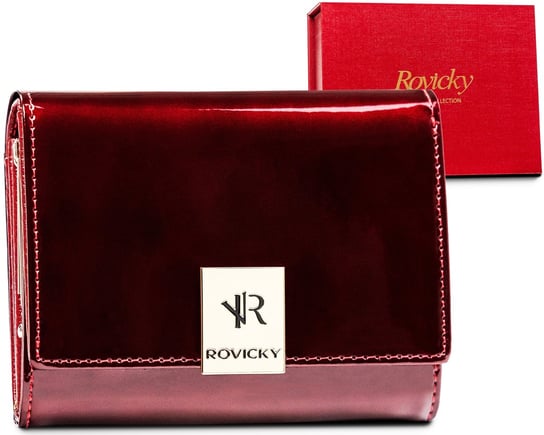 Skórzany, lakierowany portfel damski czerwony — Rovicky Rovicky