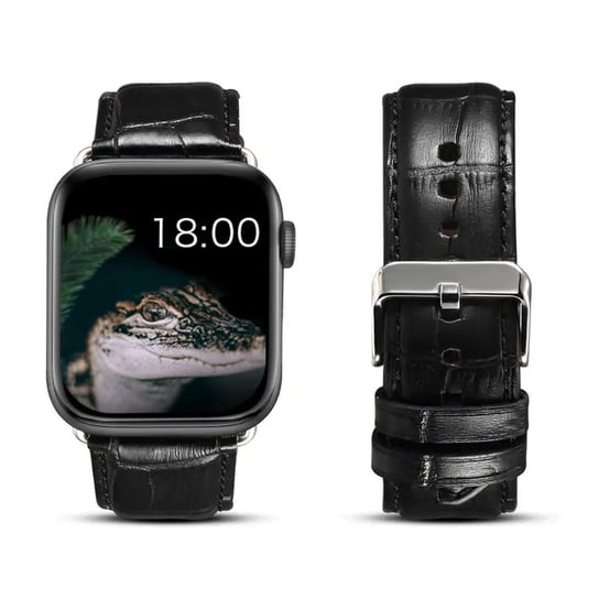 Skórzany Pasek Na Wzór Skóry Krokodyla Apple Watch (42 / 44 / 45 / 49 Mm) Czarny GK PROTECTION