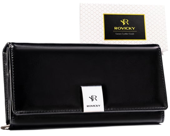 Skórzany portfel damski duży poziomy Rovicky czarny Rovicky