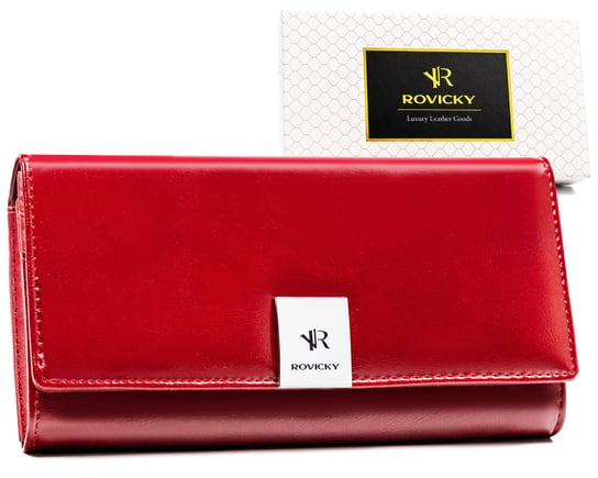 Skórzany portfel damski duży poziomy Rovicky czerwony Rovicky