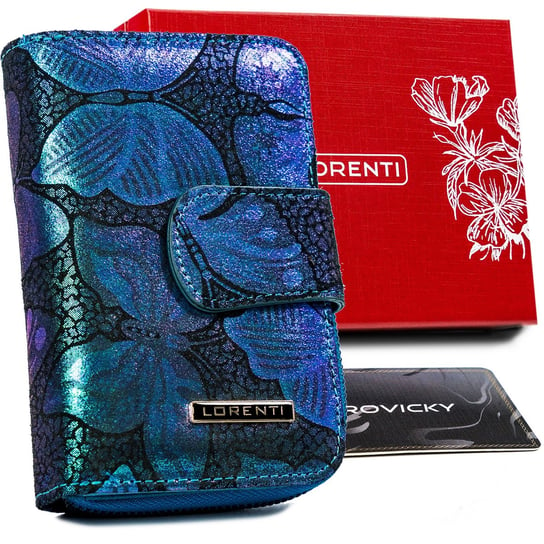 Skórzany portfel damski w motyle na karty z ochroną RFID Lorenti, niebieski Lorenti
