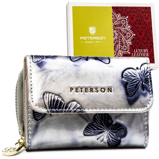 Skórzany portfel damski w motyle Peterson, srebrny Peterson