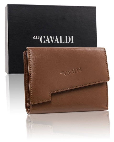 Skórzany portfel damski z asymetryczną klapką, półmatowy 4U CAVALDI