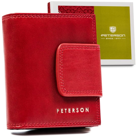 Skórzany portfel damski z systemem RFID Protect Peterson, czerwony Peterson