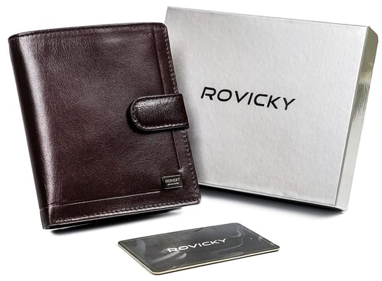 Skórzany portfel męski na karty z ochroną RFID Rovicky, brązowy Rovicky