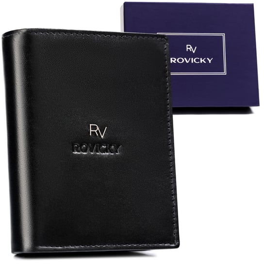 Skórzany portfel męski na karty z ochroną RFID Rovicky, czarny Rovicky