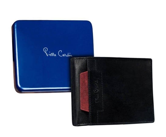 Skórzany portfel męski poziomy z czerwonym akcentem Pierre Cardin