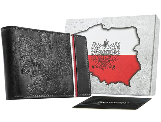 Skorzany portfel patriotyczny z godlem i flaga Polski KEMER