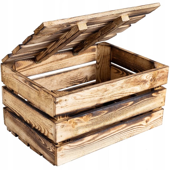 Skrzynia z drewna opalana pudełko kufer 40x30x22cm Creative Deco