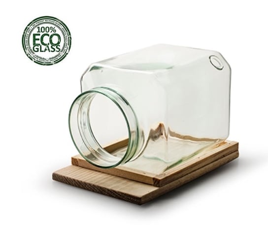Słój słoik szklany kwadratowy desce eco 20x13,5 cm, deska 22x14 cm szkło dekoracyjne na kompozycje naturalne drewno prezent las w szkle Inny producent