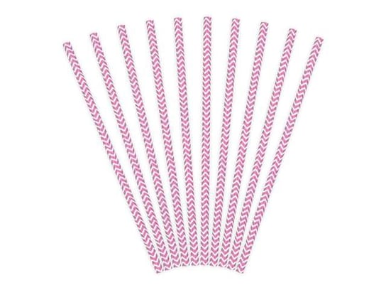 Słomki papierowe, Chevron, różowe, 19,5 cm, 10 sztuk PartyDeco