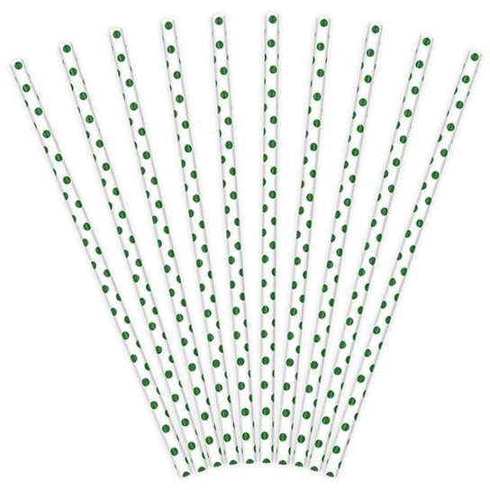 Słomki papierowe, kropki, biało-zielone, 19,5 cm, 10 sztuk 