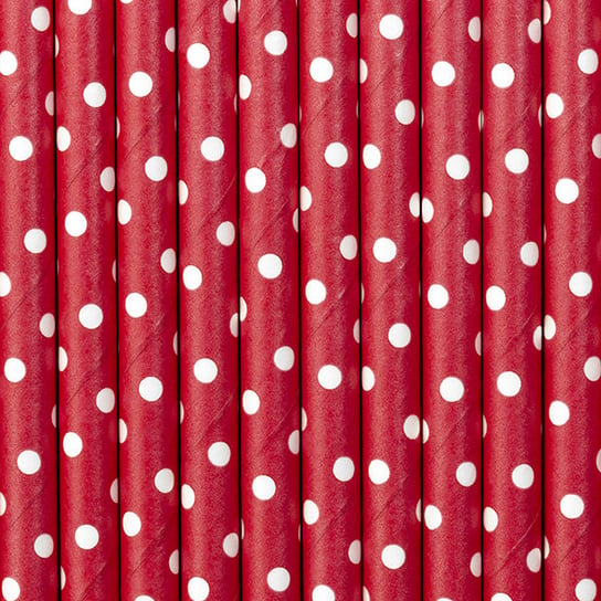 Słomki papierowe, kropki, czerwono-białe, 19,5 cm, 10 sztuk PartyDeco