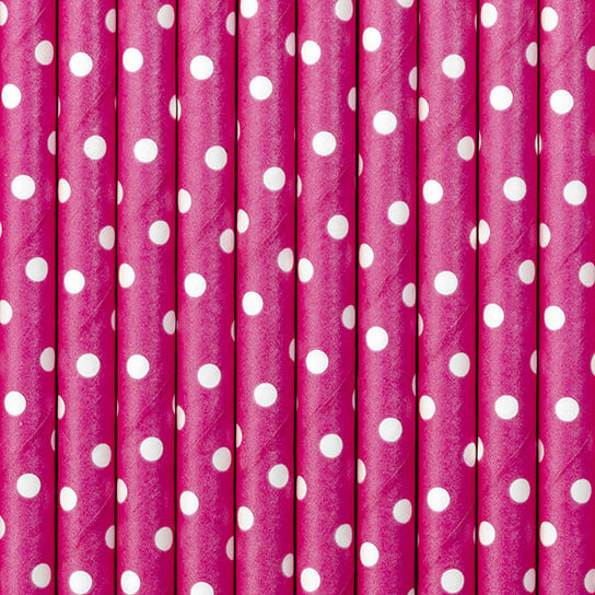 Słomki papierowe, Kropki, różowo-białe, 19,5 cm, 10 sztuk PartyDeco