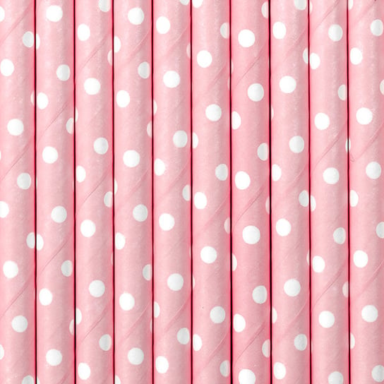 Słomki papierowe, Kropki, różowo - białe, 19,5 cm, 10 sztuk PartyDeco