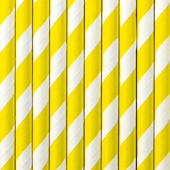 Słomki papierowe, Paski, żółte, 19,5 cm, 10 sztuk PartyDeco