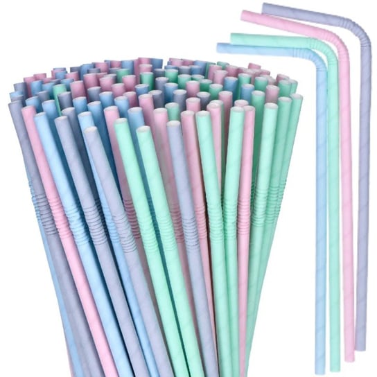 Słomki Rurki łamane pastelowe 20cm jednorazowe 200 papierowe do picia do drinkow kolorowe napojów ABC