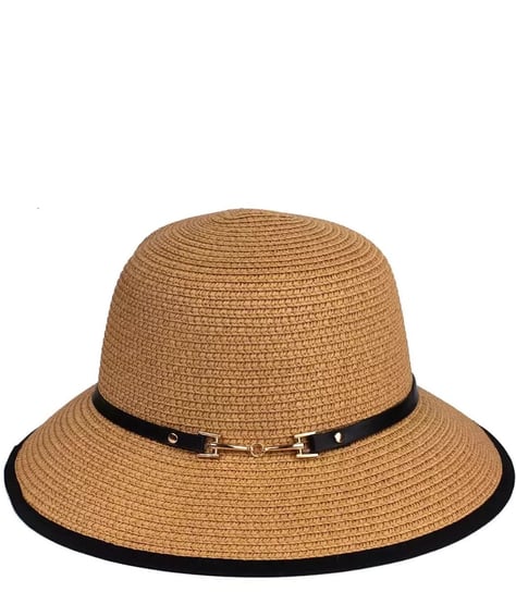 Słomkowy kapelusz damski z rafii z czarną lamówką Agrafka
