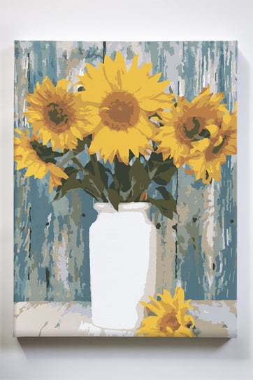 Słoneczniki, kwiaty, wazon, martwa natura, malowanie po numerach Akrylowo