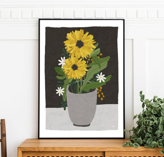 Słoneczniki, plakat, plakat botaniczny, plakat kwiaty, obraz kwiaty, rośliny plakat, dekoracja motyw roślinny zanetaantosik