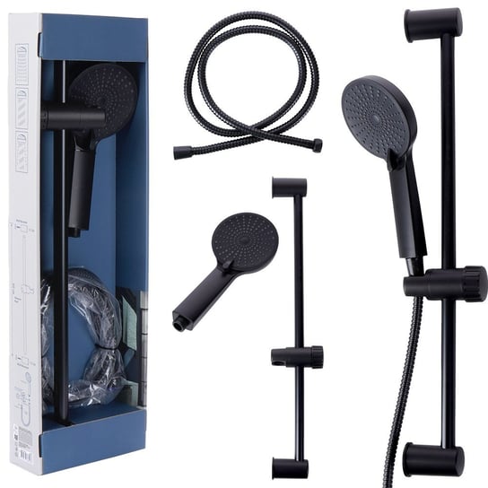 Słuchawka prysznicowa czarna 3-funkcyjna + uchwyt + drążek + wąż 3 el. Bathroom Solutions