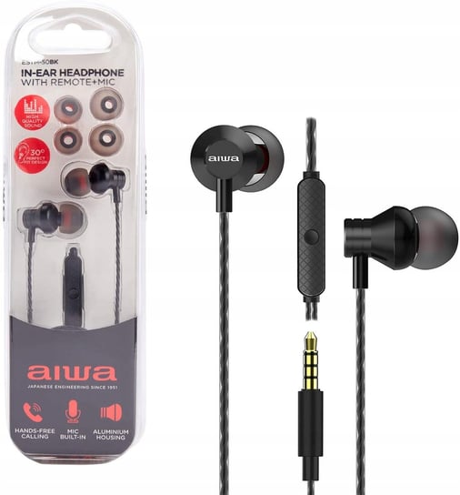 Słuchawki Aiwa Estm-50Bk Czarne Douszne, Z Pilotem I Mikrofonem Aiwa