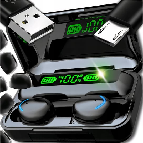 Słuchawki Bezprzewodowe Bluetooth 5.1 Powerbank Sportowe Douszne Mikrofon Lewer