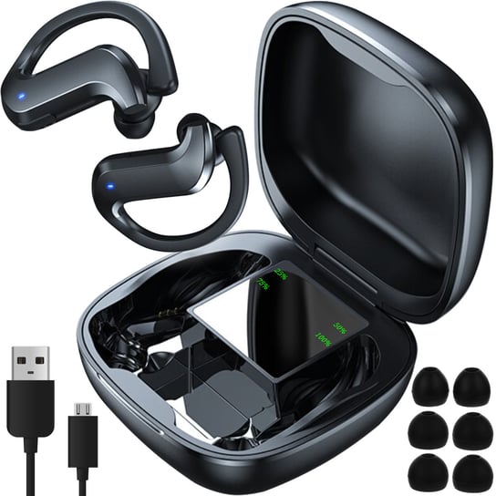 Słuchawki Bezprzewodowe Bluetooth Czarne Dokanałowe Czarny Powerbank + Etui IZOXIS Izoxis