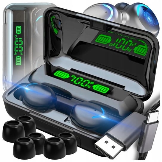 SŁUCHAWKI BEZPRZEWODOWE BLUETOOTH POWERBANK SPORTOWE DOUSZNE MIKROFON LCD AuraVis