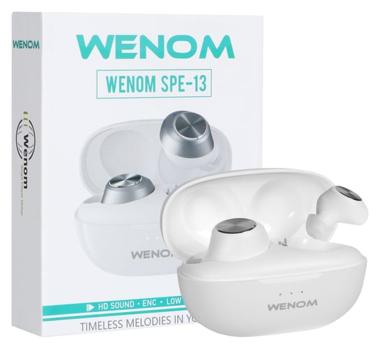 Słuchawki bezprzewodowe dokanałowe bluetooth gamingowe wodoodporne SPE-13 Białe  ANC WENOM