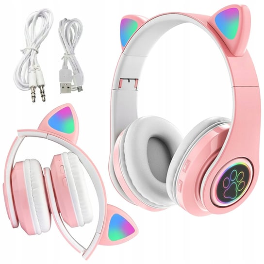 SŁUCHAWKI BEZPRZEWODOWE KOCIE USZY ŚWIECĄCE RGB BLUETOOTH DLA DZIECKA DomoweHity24
