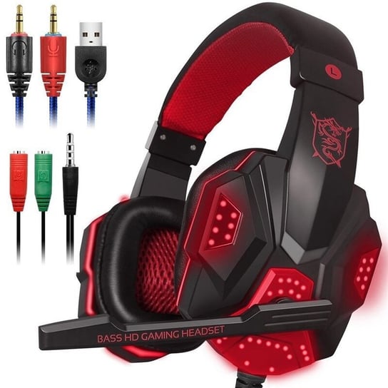Słuchawki dla graczy gamingowe LED z mikrofonem Czerwone Eleosklep