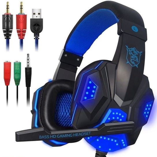 Słuchawki dla graczy gamingowe LED z mikrofonem Niebieskie Eleosklep