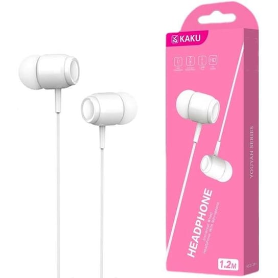 Słuchawki dokanałowe (minijack 3.5mm) Uniwersalne z Mikrofonem KAKU In-ear Earphones with Mic (KSC-381) białe Kakusiga