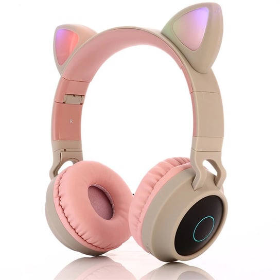 Słuchawki nauszne bezprzewodowe dla dzieci z kocimi uszami LED BEŻOWY Roneberg